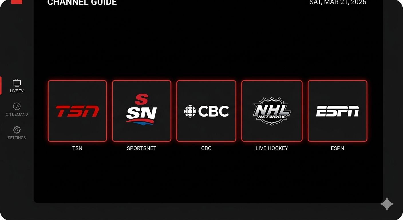 IPTV Canada channels including TSN, SportsNet, NHL Network, CBC and ESPN on MaxIPTV.ca