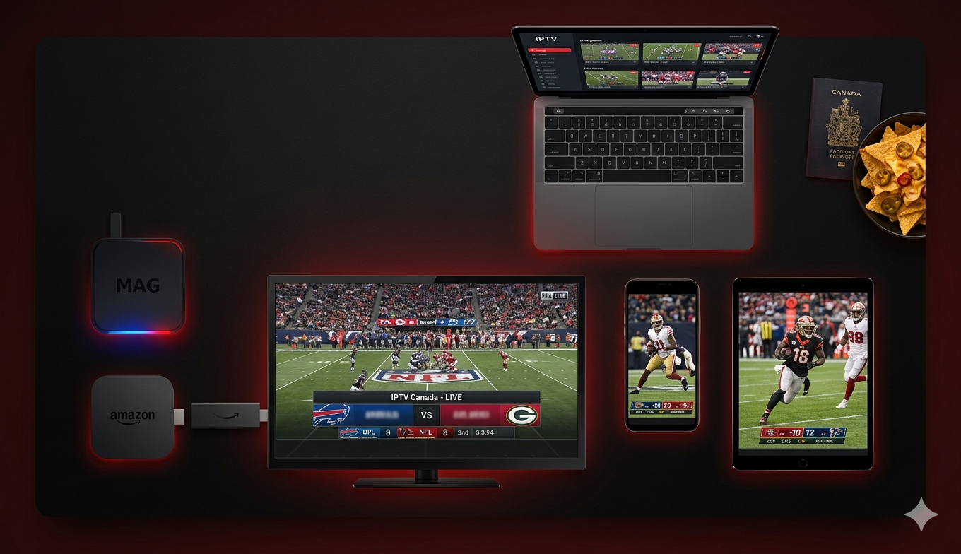IPTV Canada NFL channels showing CBS FOX NBC ESPN TSN and NFL Network live games on MaxIPTV.ca