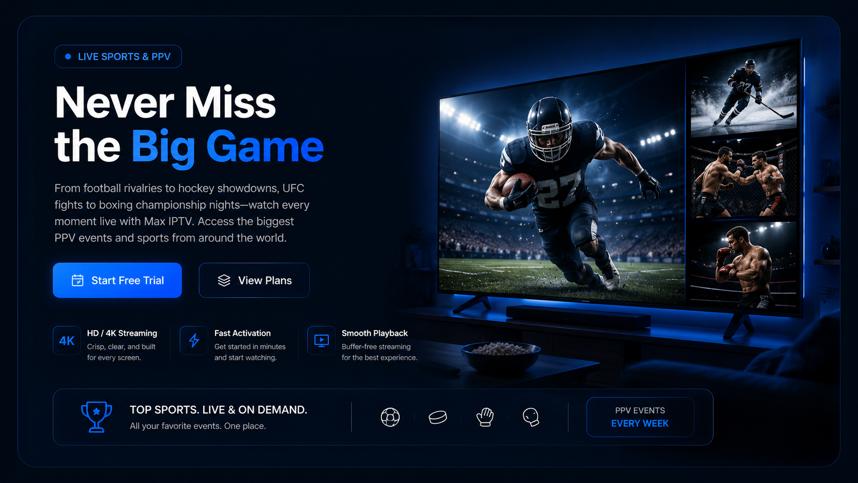 Max IPTV live sports and PPV streaming section