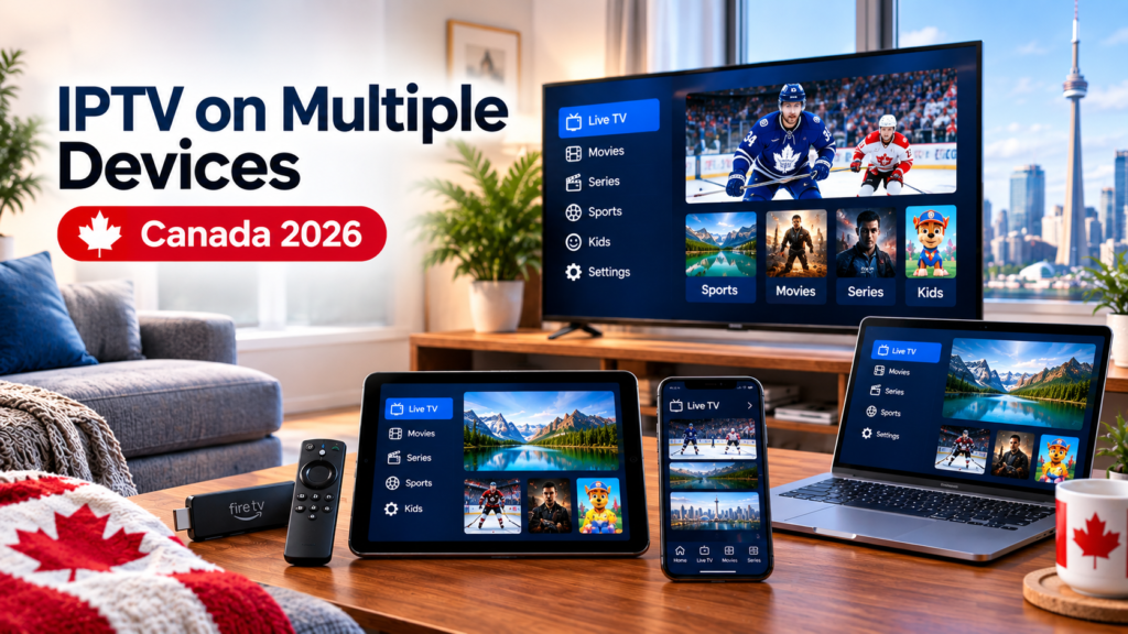IPTV on multiple devices in Canada including Smart TV, Firestick, smartphone and tablet